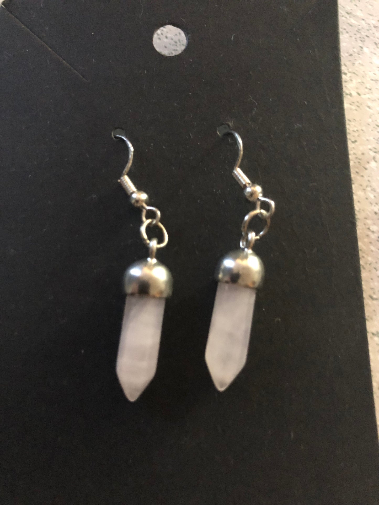 boucles d'oreille pointe de quartz rose . 9.25 argent sterling véritable