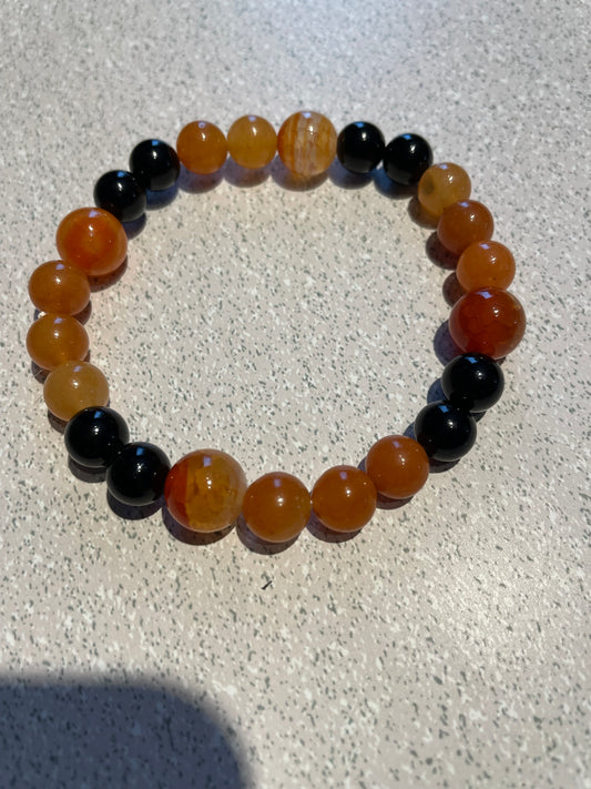 Bracelet Cornaline et Obsidienne (perles de 8mm,10mm)