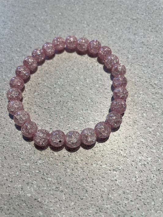 Bracelet Quarts rose craquelé (billes 8mm)