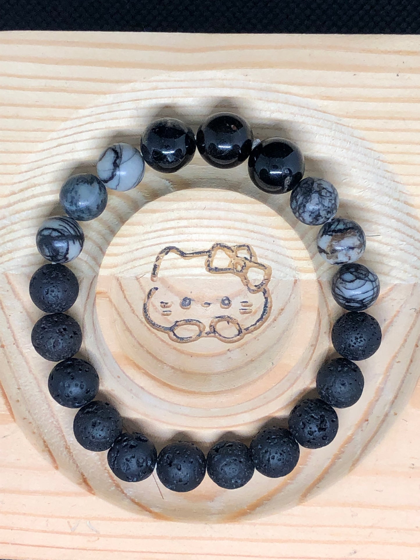 Bracelet Jaspe Picasso, Tourmaline et bille de lave