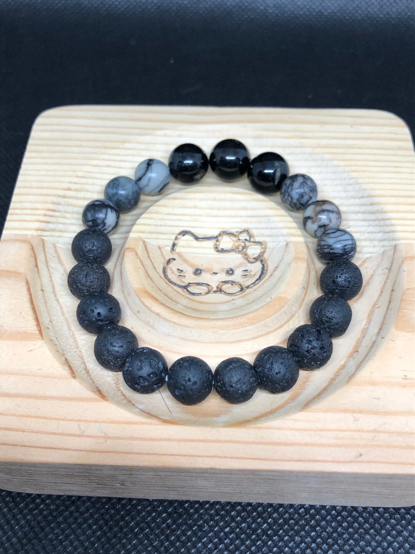 Bracelet Jaspe Picasso, Tourmaline et bille de lave