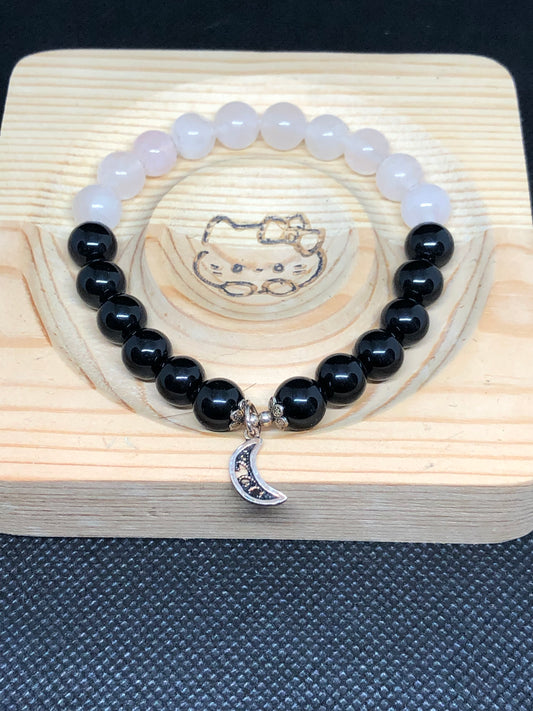 Bracelet Quartz rose et Obsidienne