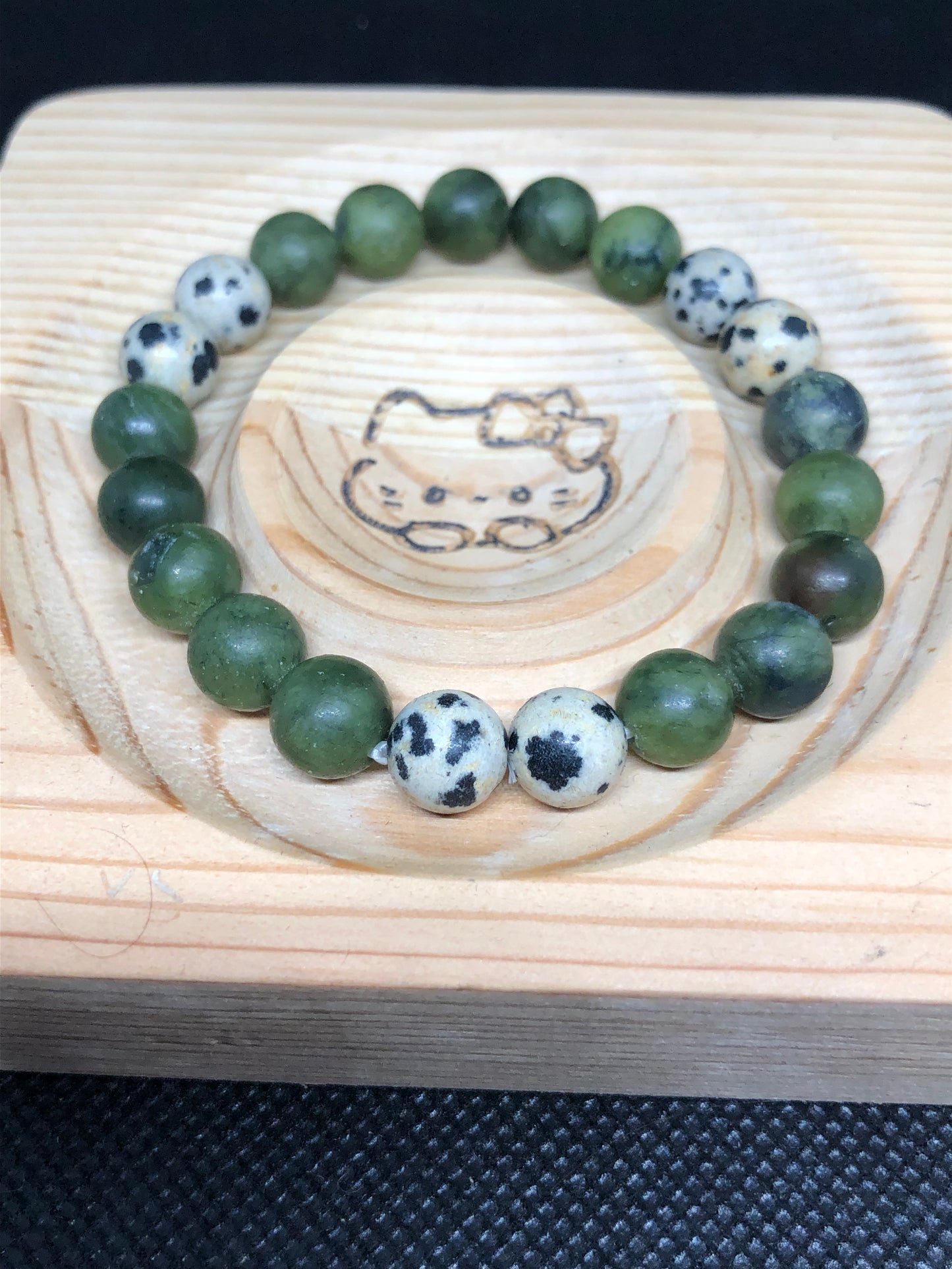 Bracelet Jade vert et Jaspe Dalmatien
