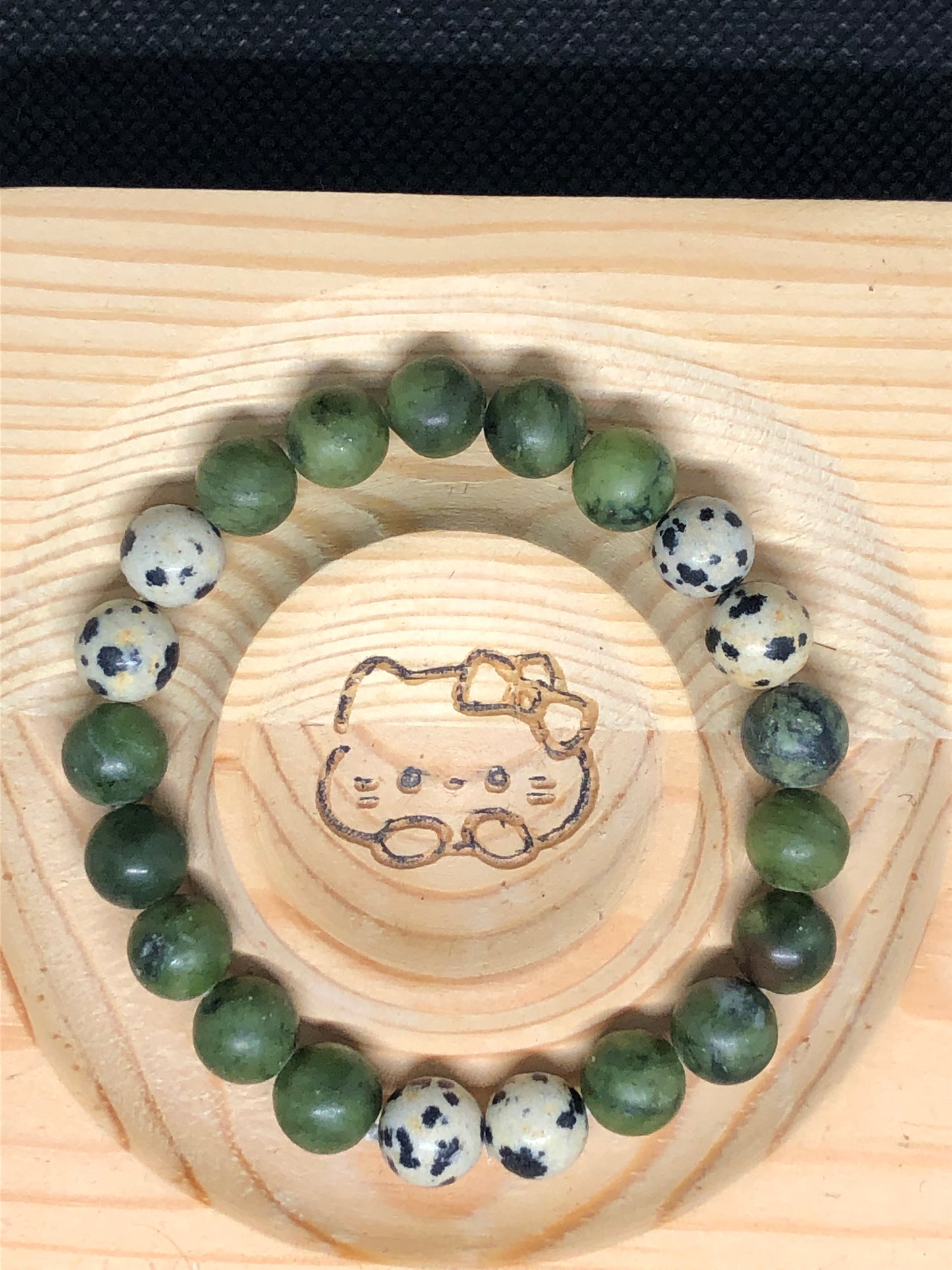 Bracelet Jade vert et Jaspe Dalmatien