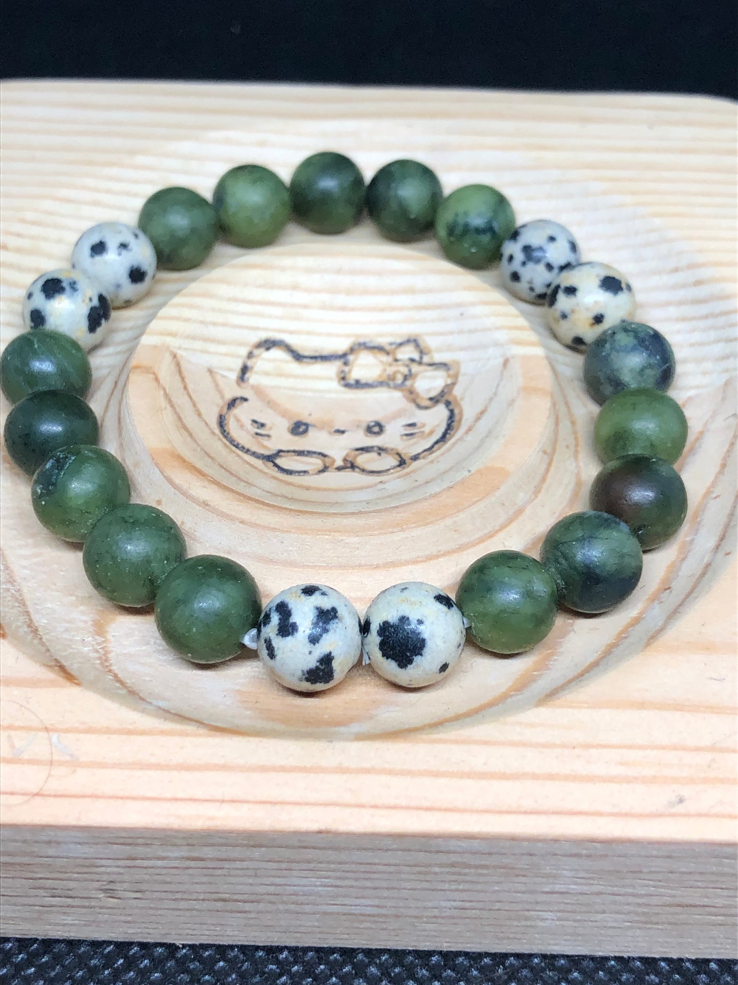 Bracelet Jade vert et Jaspe Dalmatien