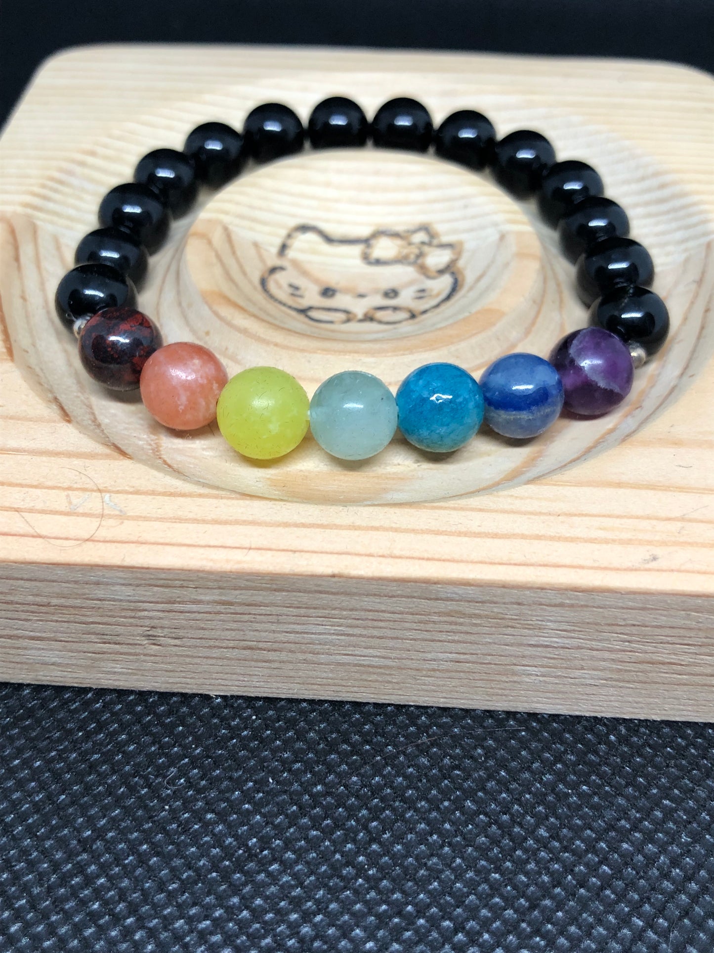 Bracelet 7 chakras avec Obsidienne
