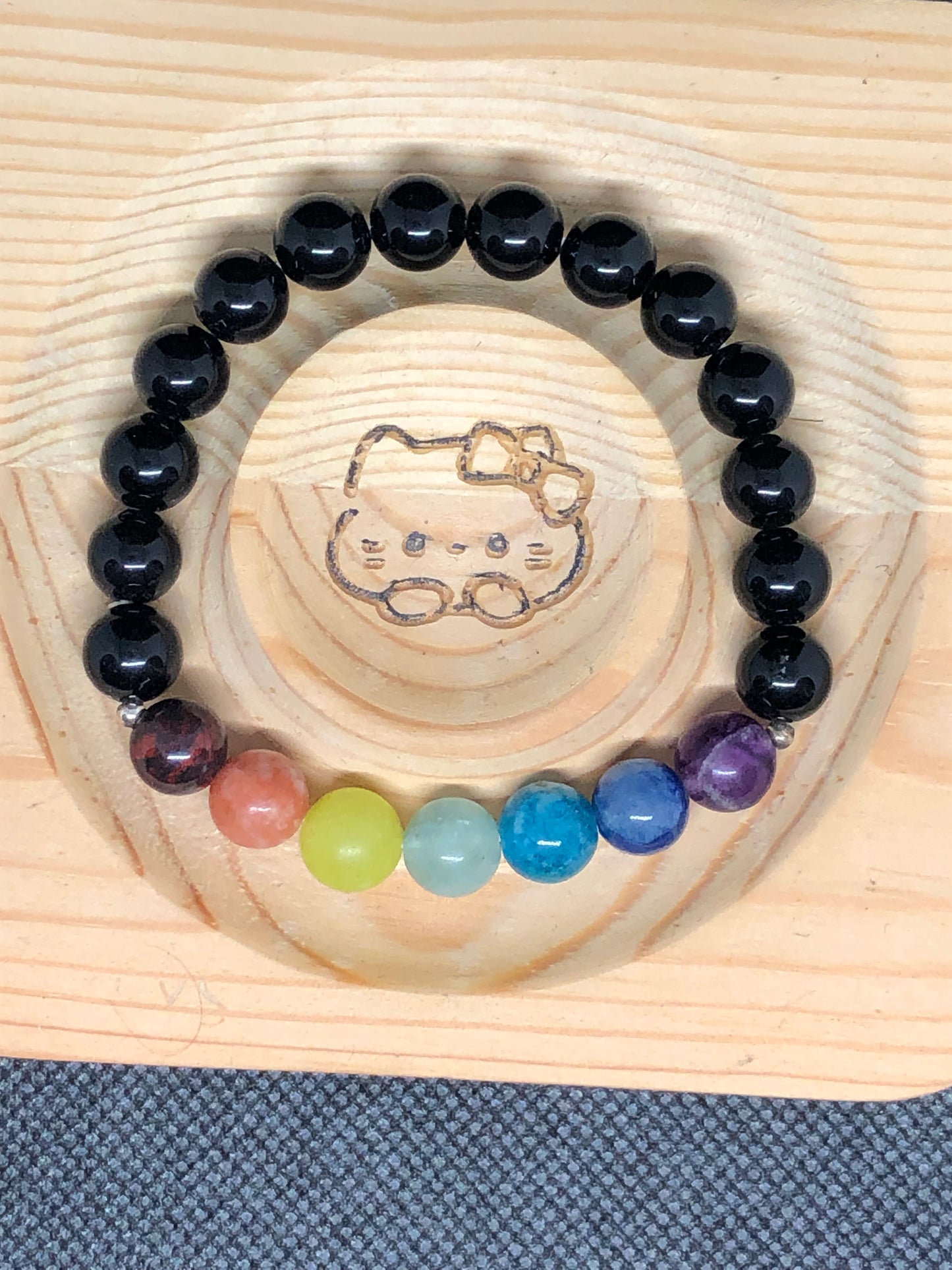 Bracelet 7 chakras avec Obsidienne